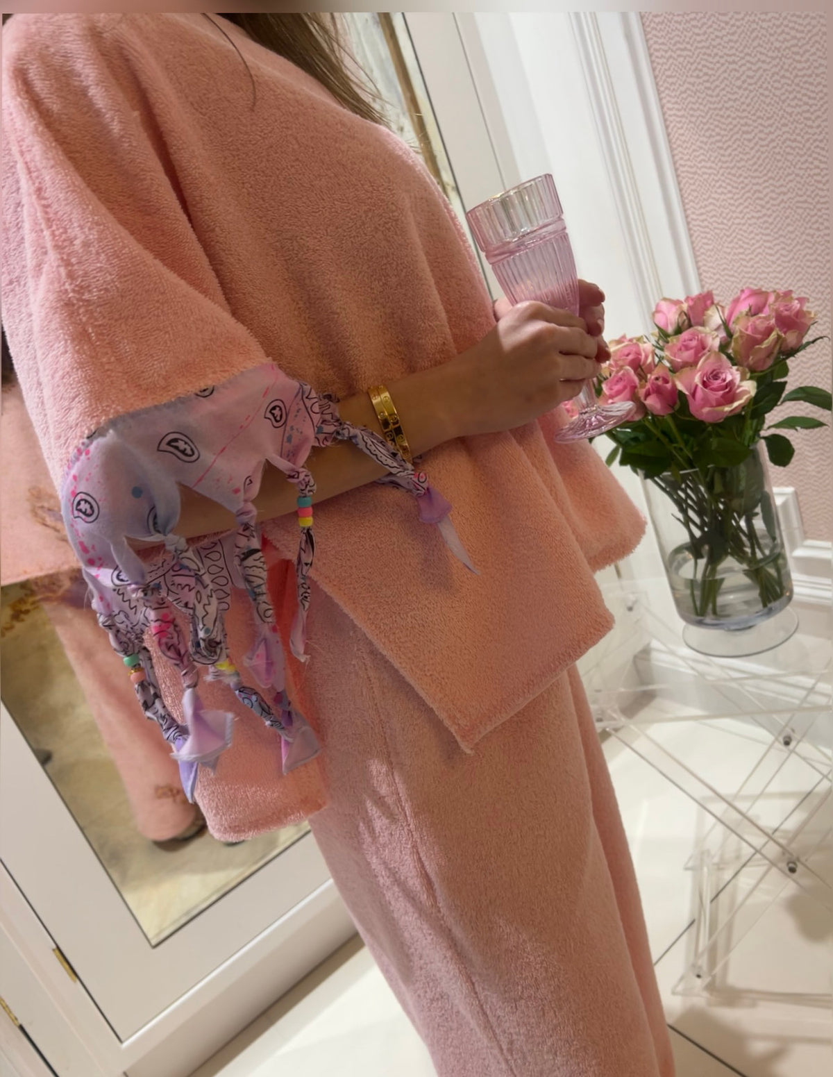 Pink toweling bandanna beads trouser set ๐๐๐ผ