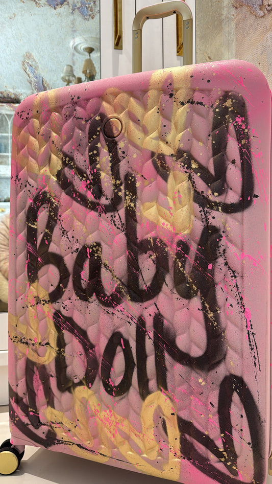 Baby pink large spray painted suitcase π©·
