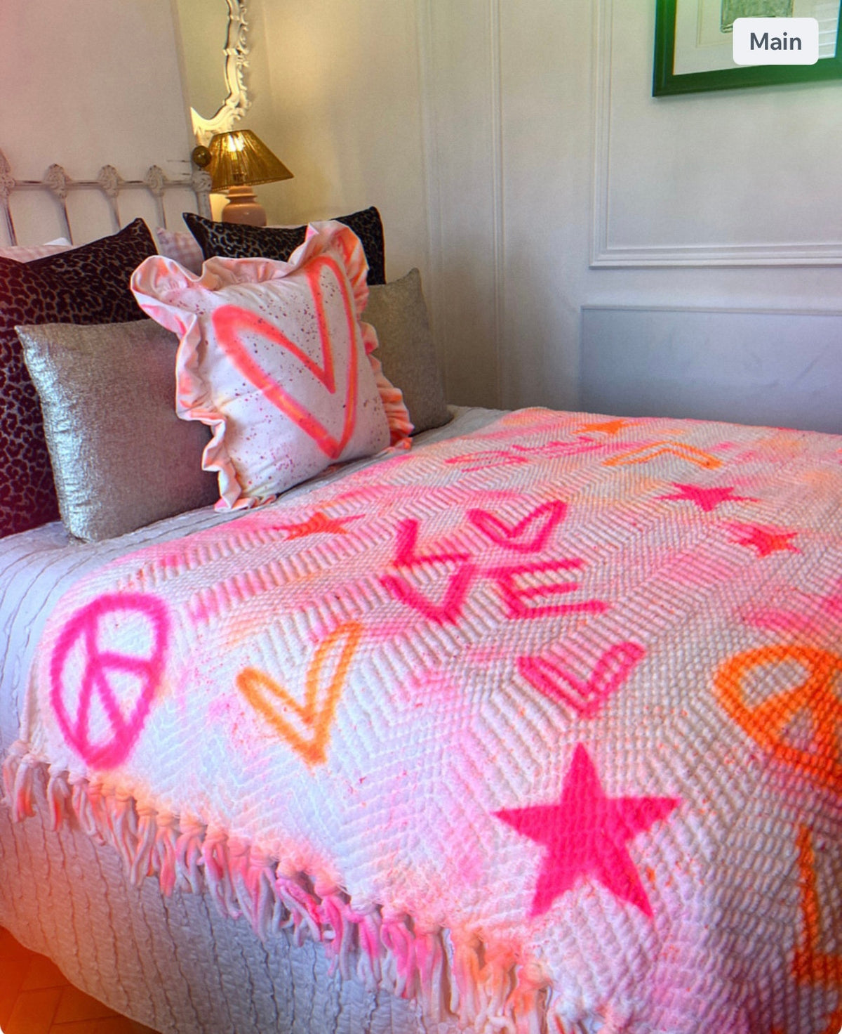 Spray painted Boho Throw for king size bed 🩷