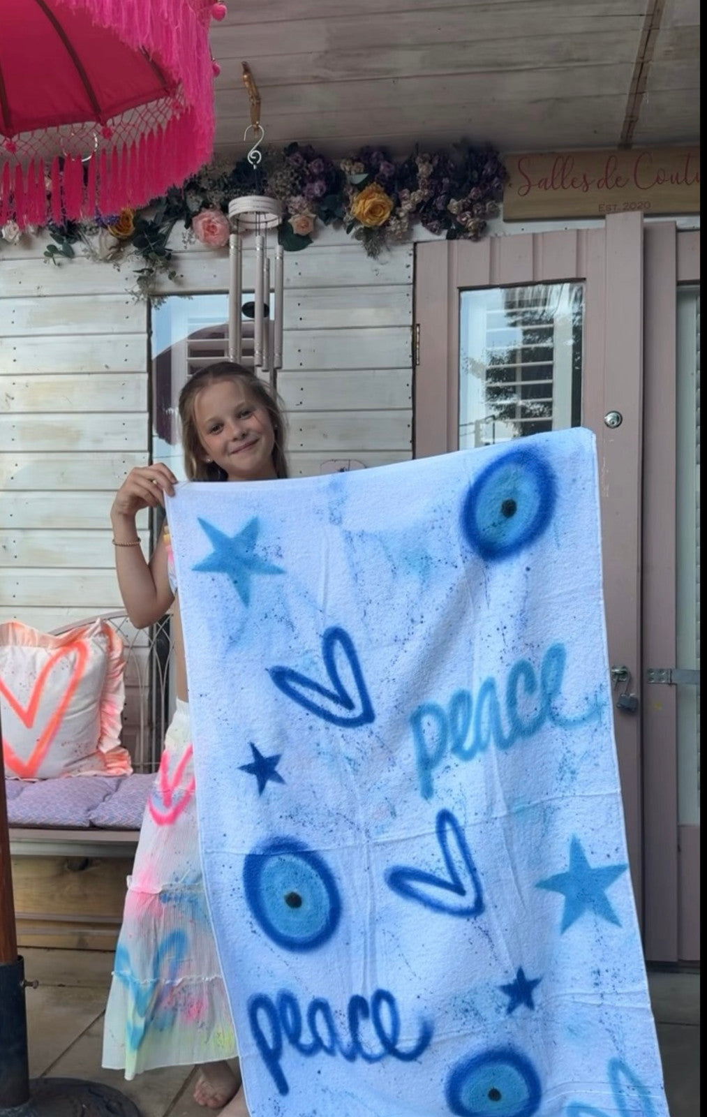 Spray painted Evil eye towel π
