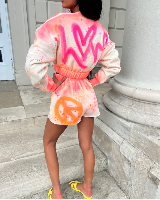 Cream short set with hood ๐