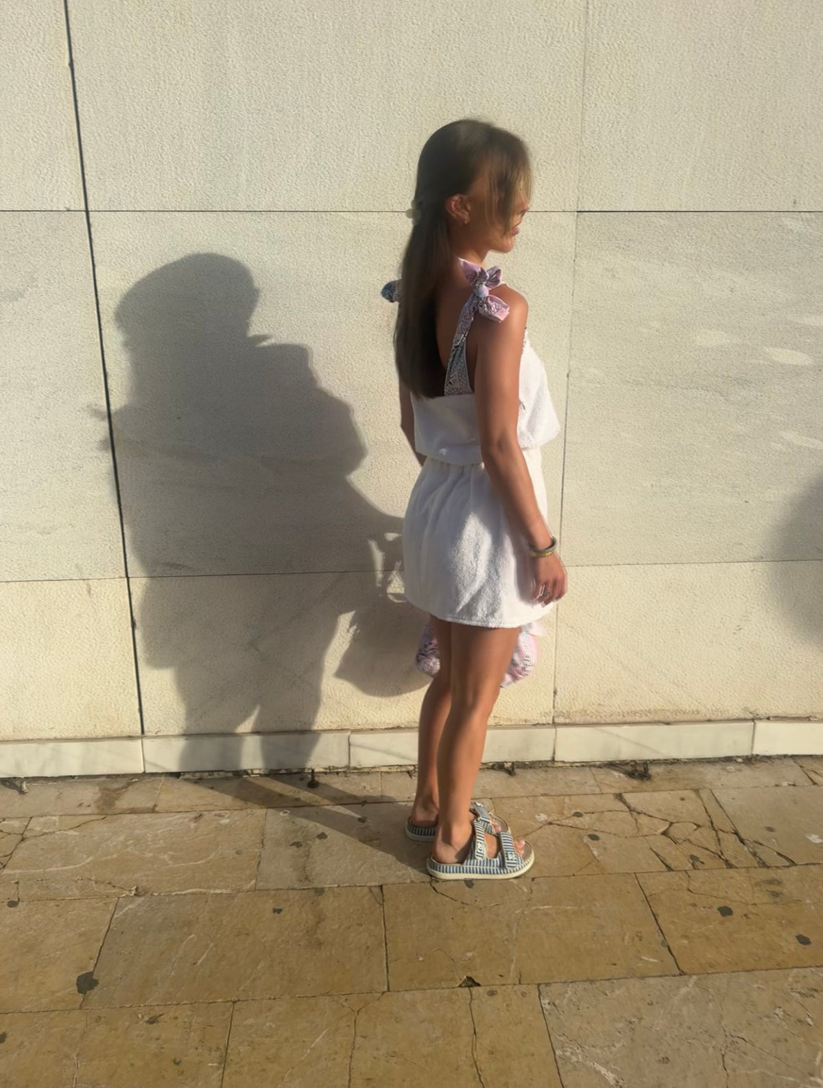 White towelling bandanna tie up skirt set ✨