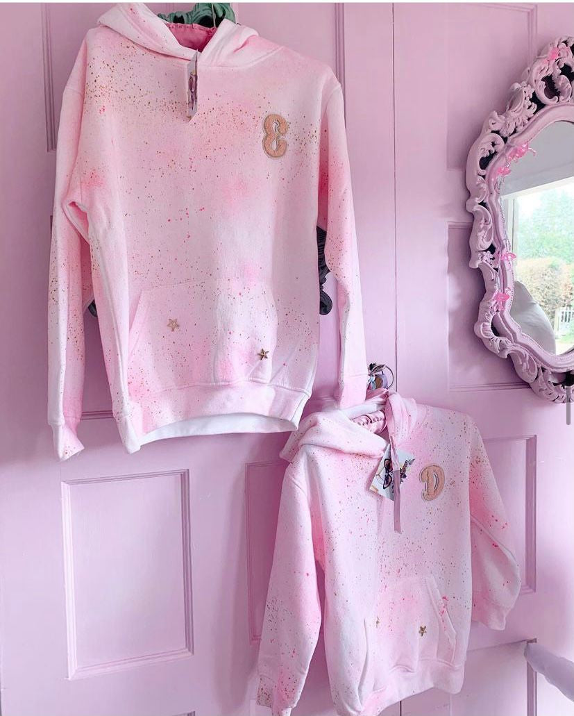 Pink Children's Spray Me Love Hoodies with Star Studs
