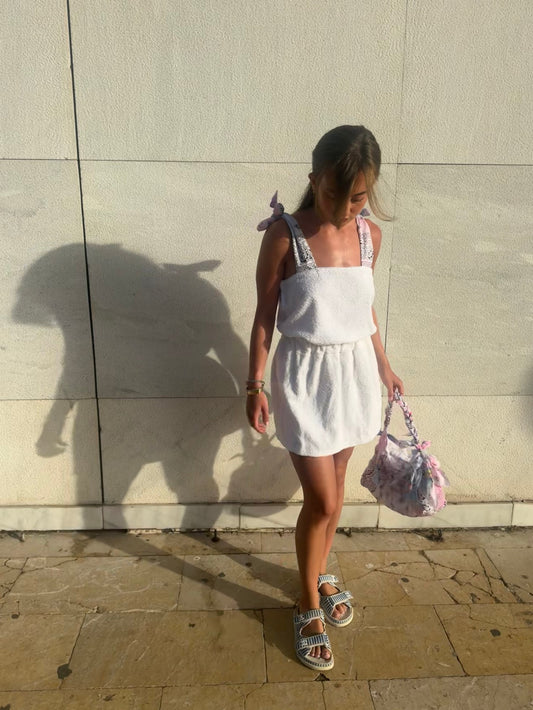 White towelling bandanna tie up skirt set ✨