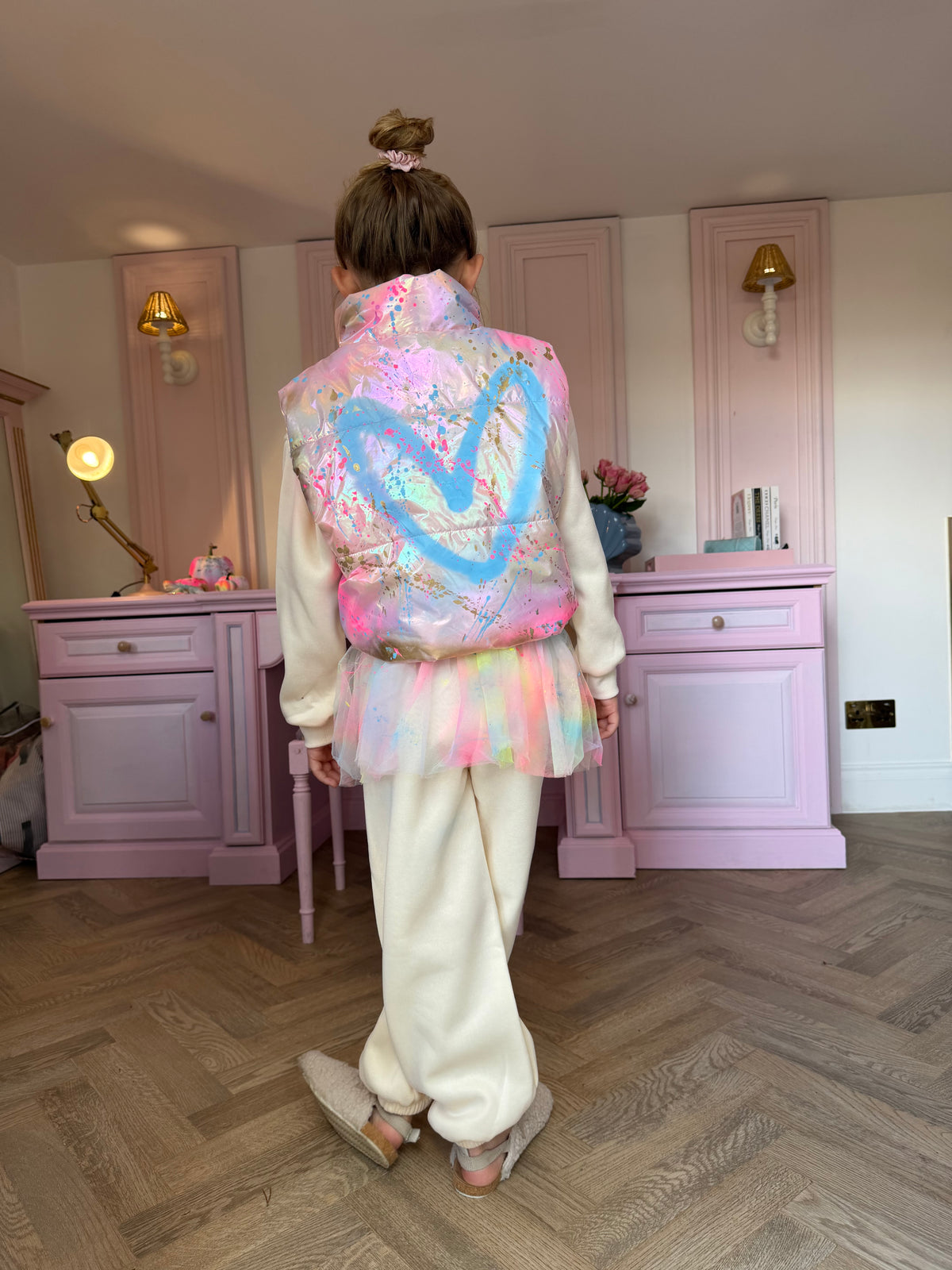 Children’s spray painted body warmers 🩷