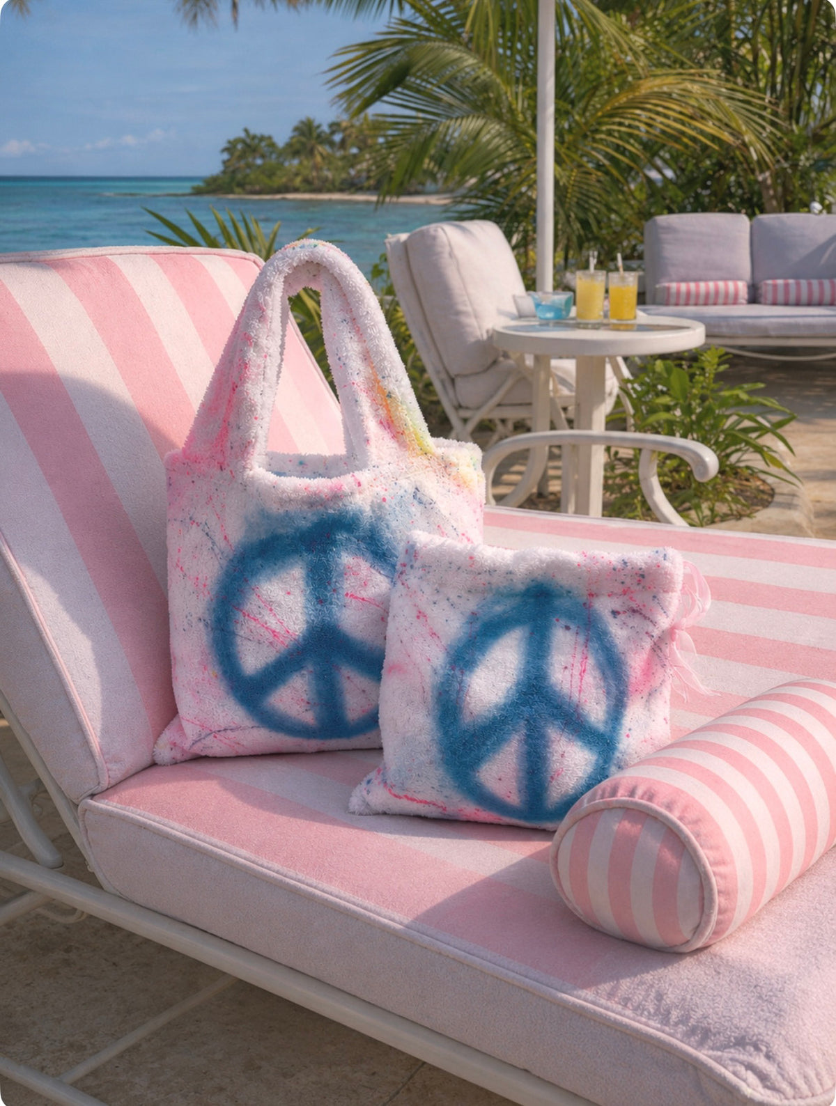 Towelling beach bag & pouch set 💘☮️✨