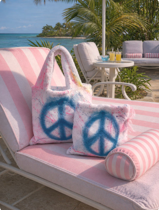 Towelling beach bag & pouch set 💘☮️✨