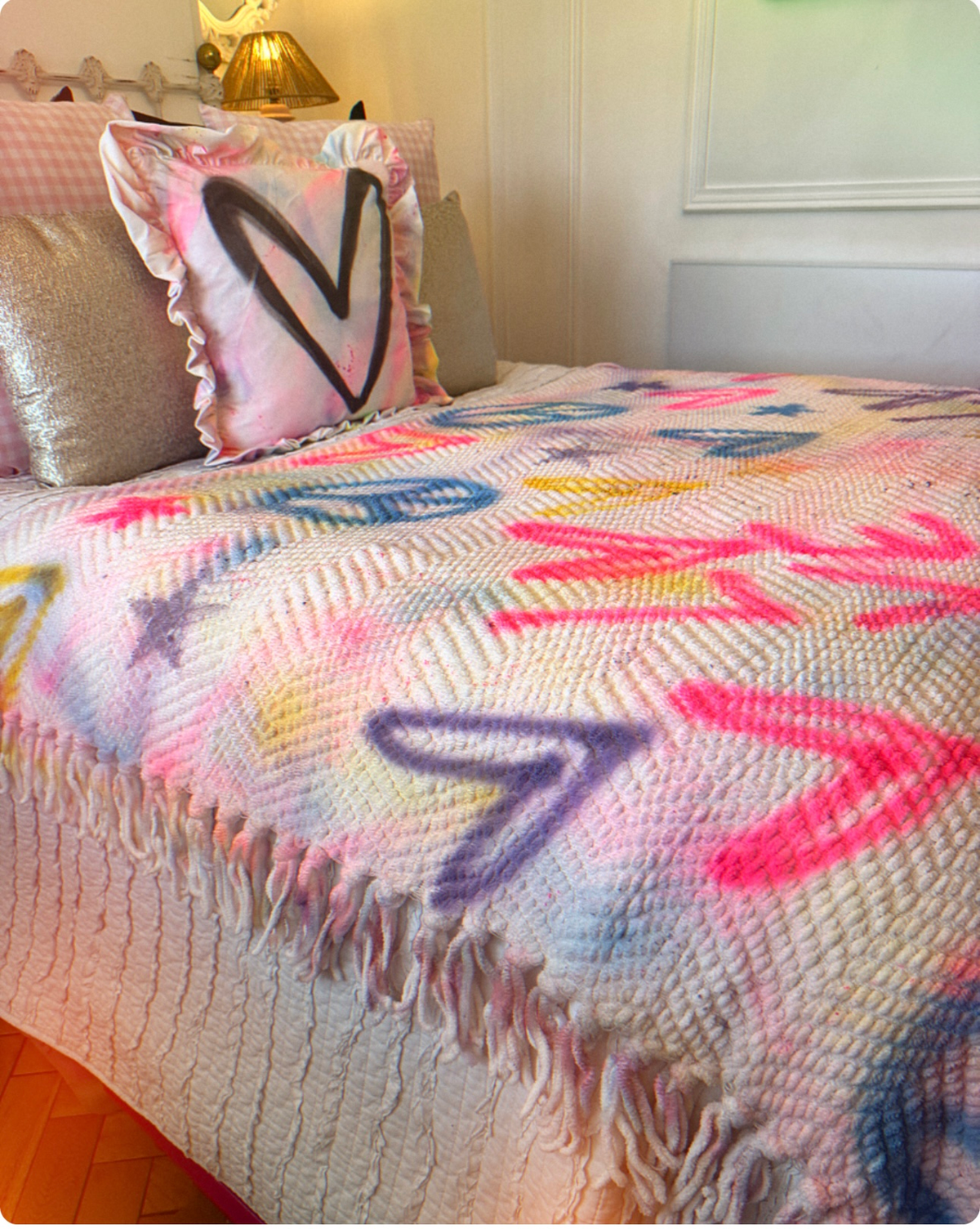 Spray painted BoHo Throw 🩷