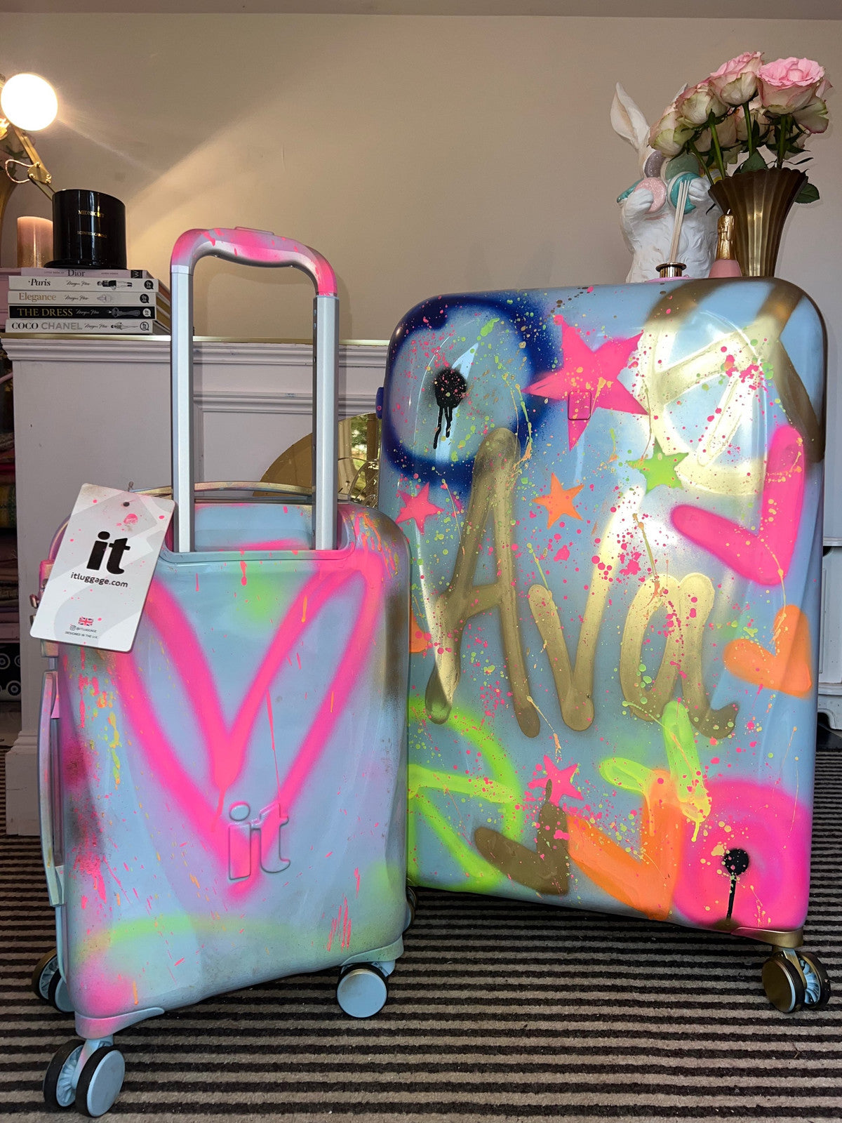 baby blue hand luggage spray painted suitcase😍🩵