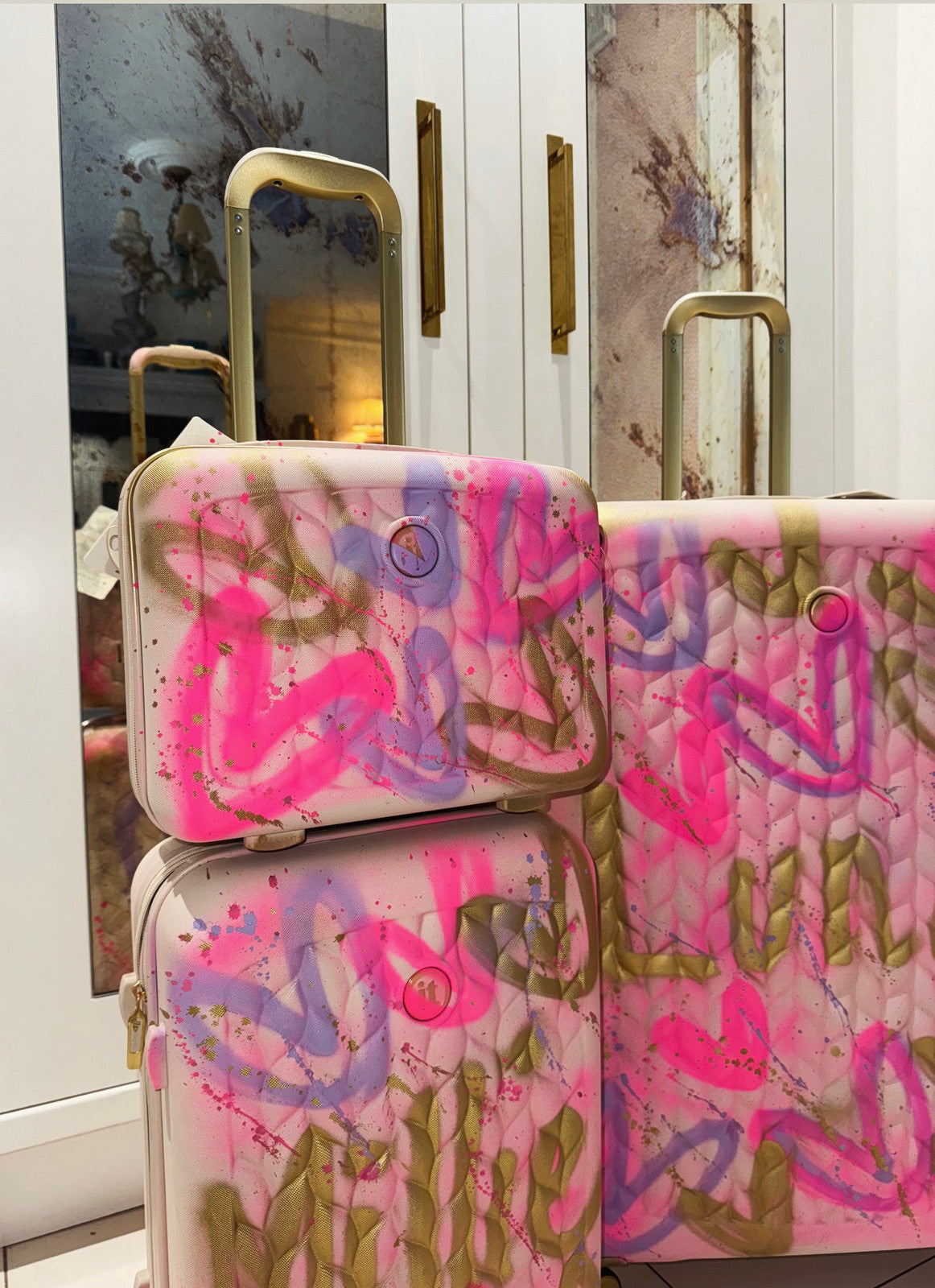 Set of 3 spray painted suitcases 🩷