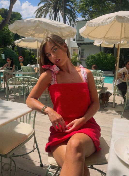 Red Terry toweling skirt set bandanna ties ♥️