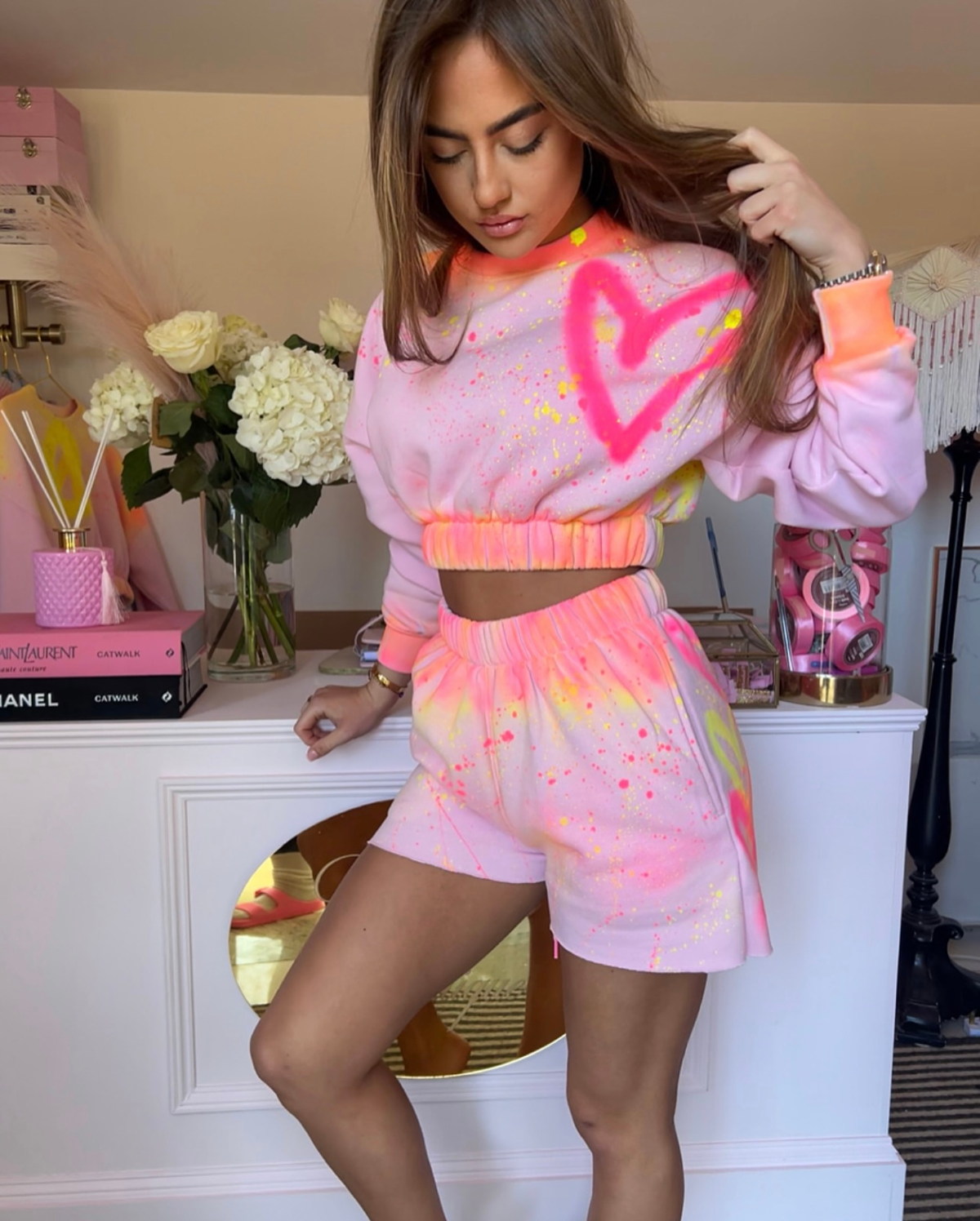 Pink short sets with hood