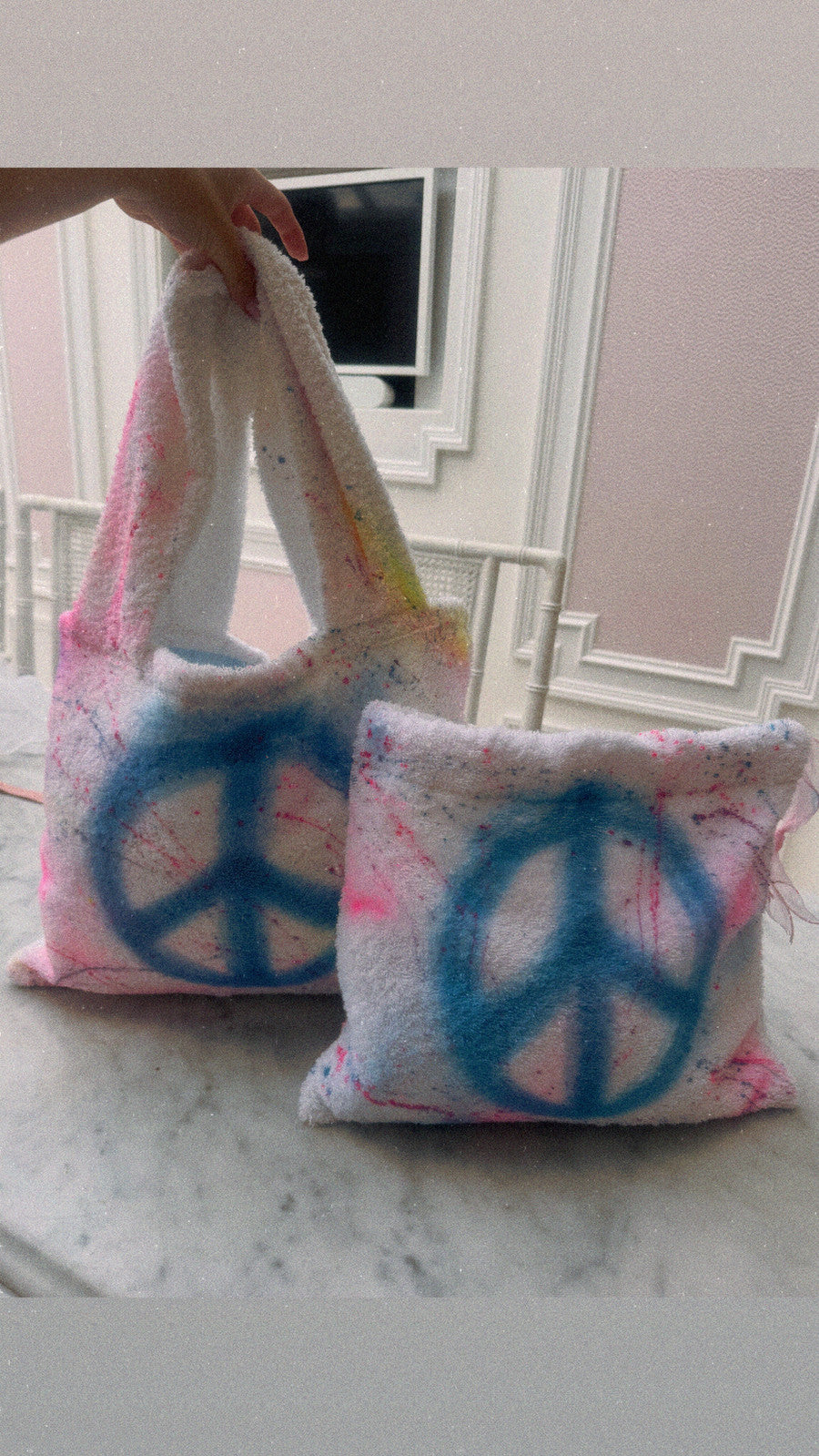 Towelling beach bag & pouch set 💘☮️✨