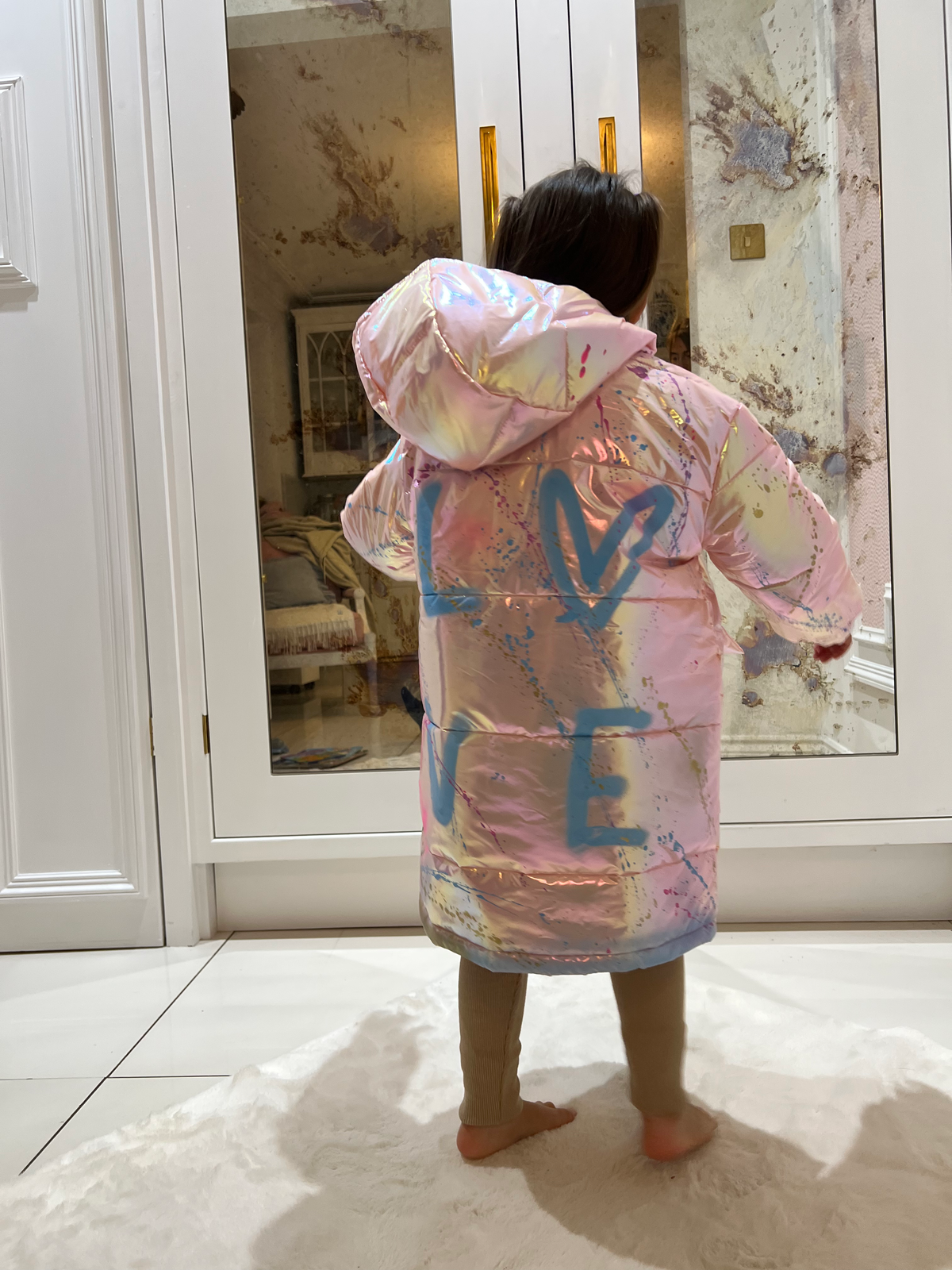 Baby pink children’s matallic coats 🩷