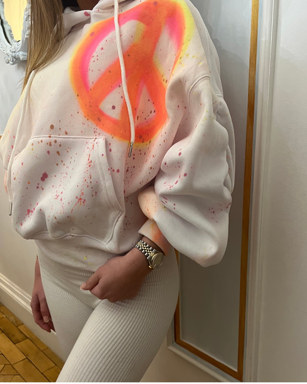 White ruched hoodie & leggings set 🫶🏻💓