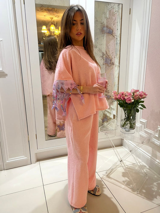 Pink toweling bandanna beads trouser set 💘👌🏼
