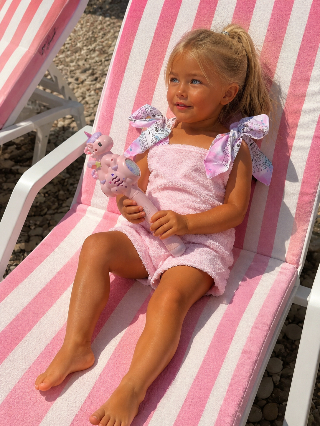 Baby pink children’s towelling skirt set with bandana ties 💘