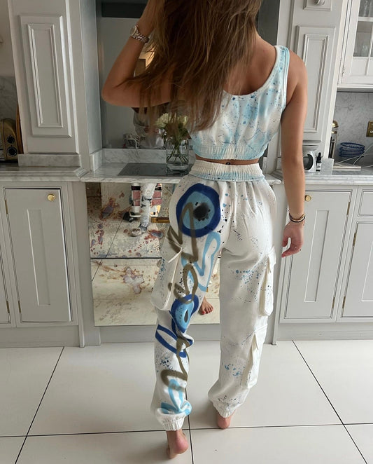 White jogger set 🩷💜🩵💙💛