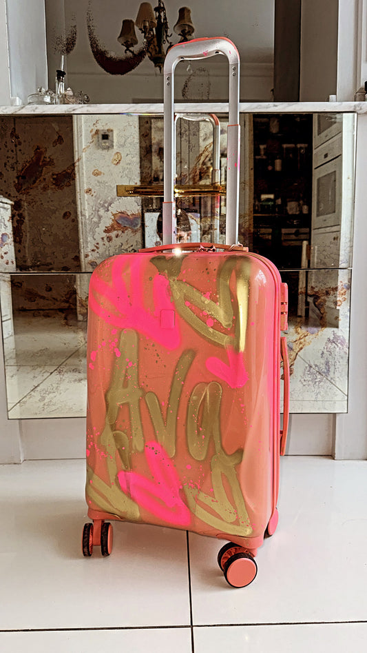 Spray painted large suitcase 🩷🧡