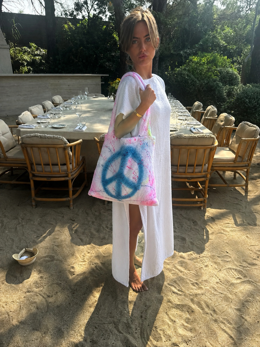 Towelling beach bag & pouch set 💘☮️✨