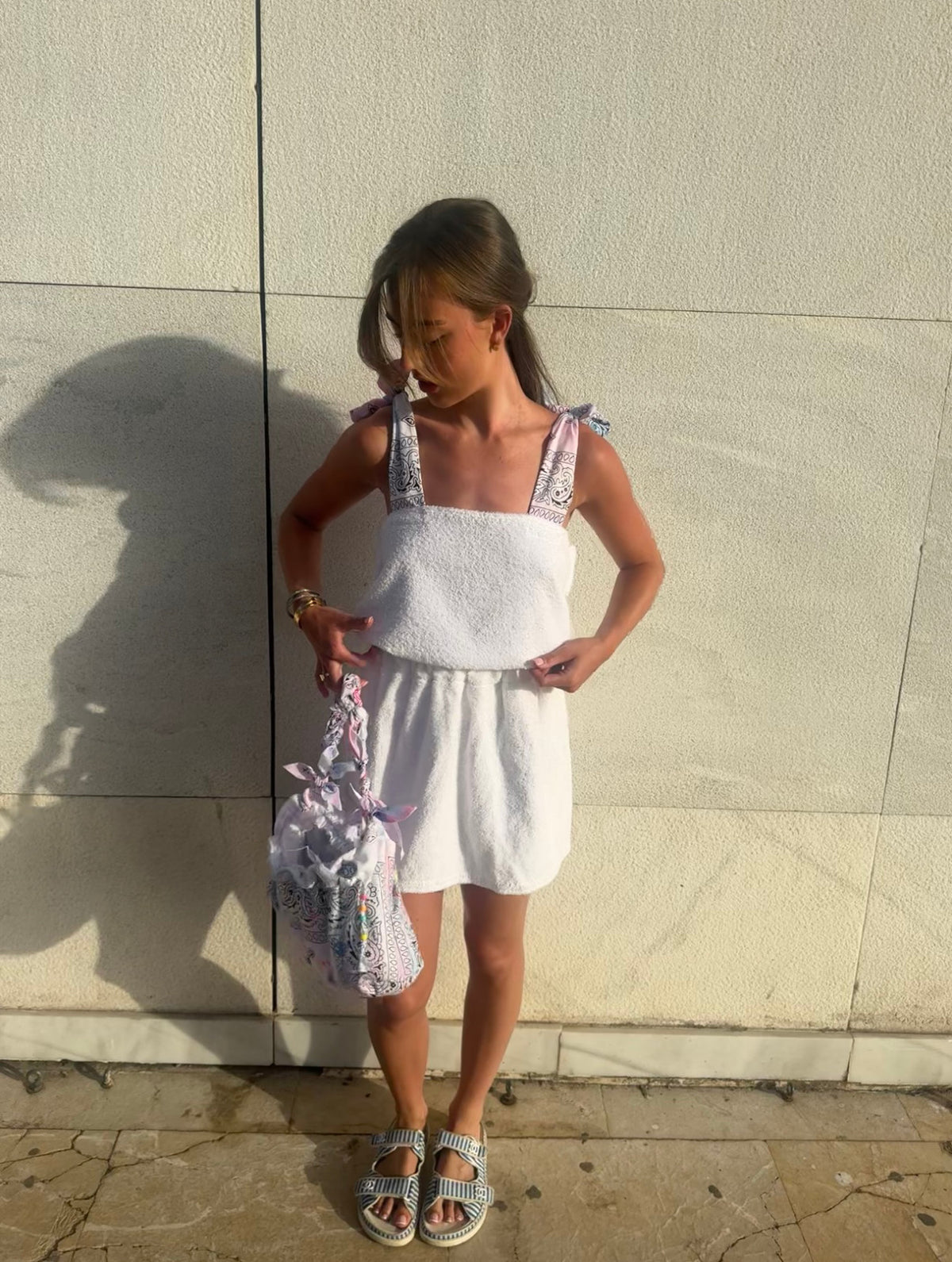 White towelling bandanna tie up skirt set ✨