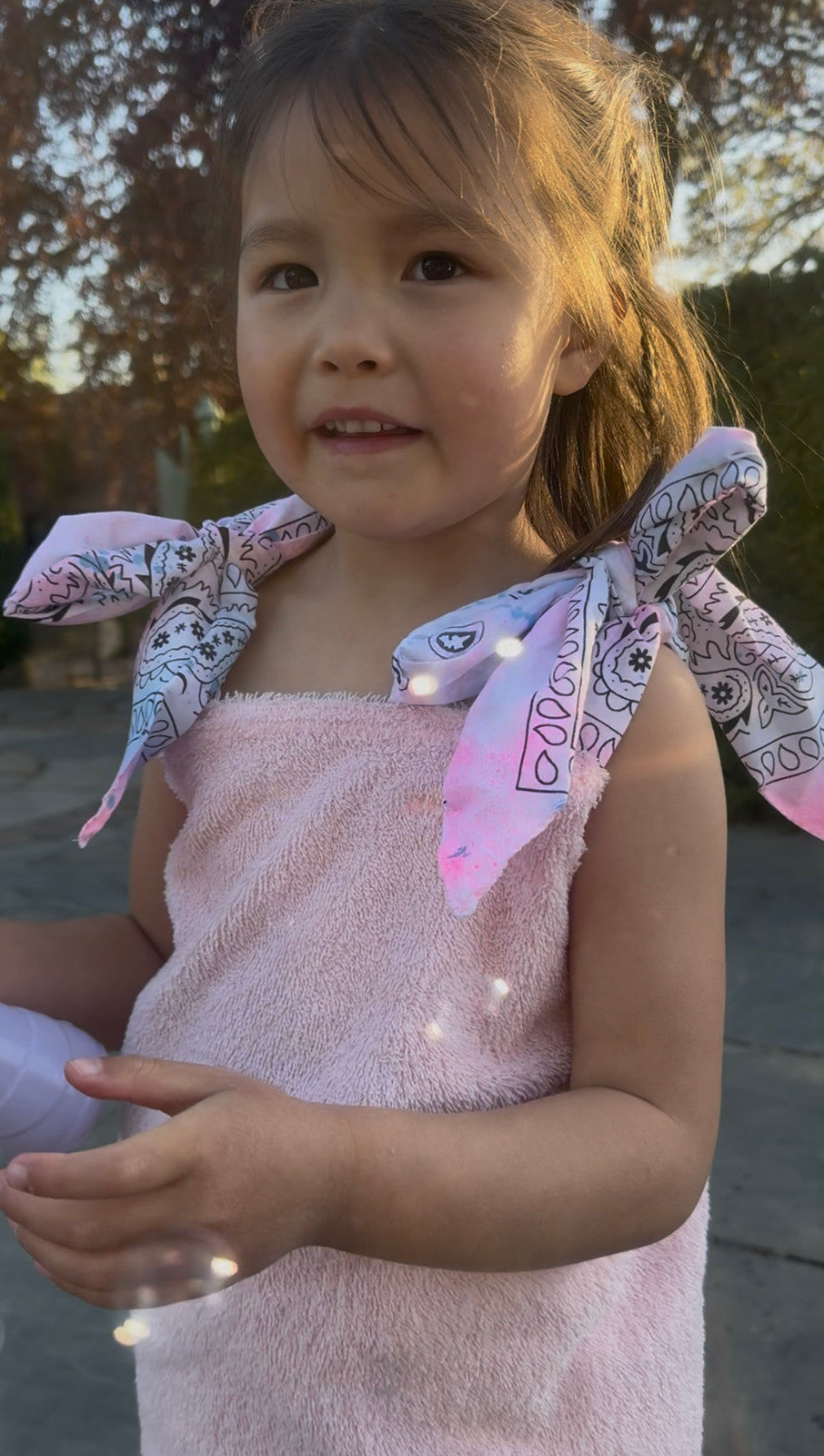 Baby pink children’s towelling skirt set with bandana ties 💘