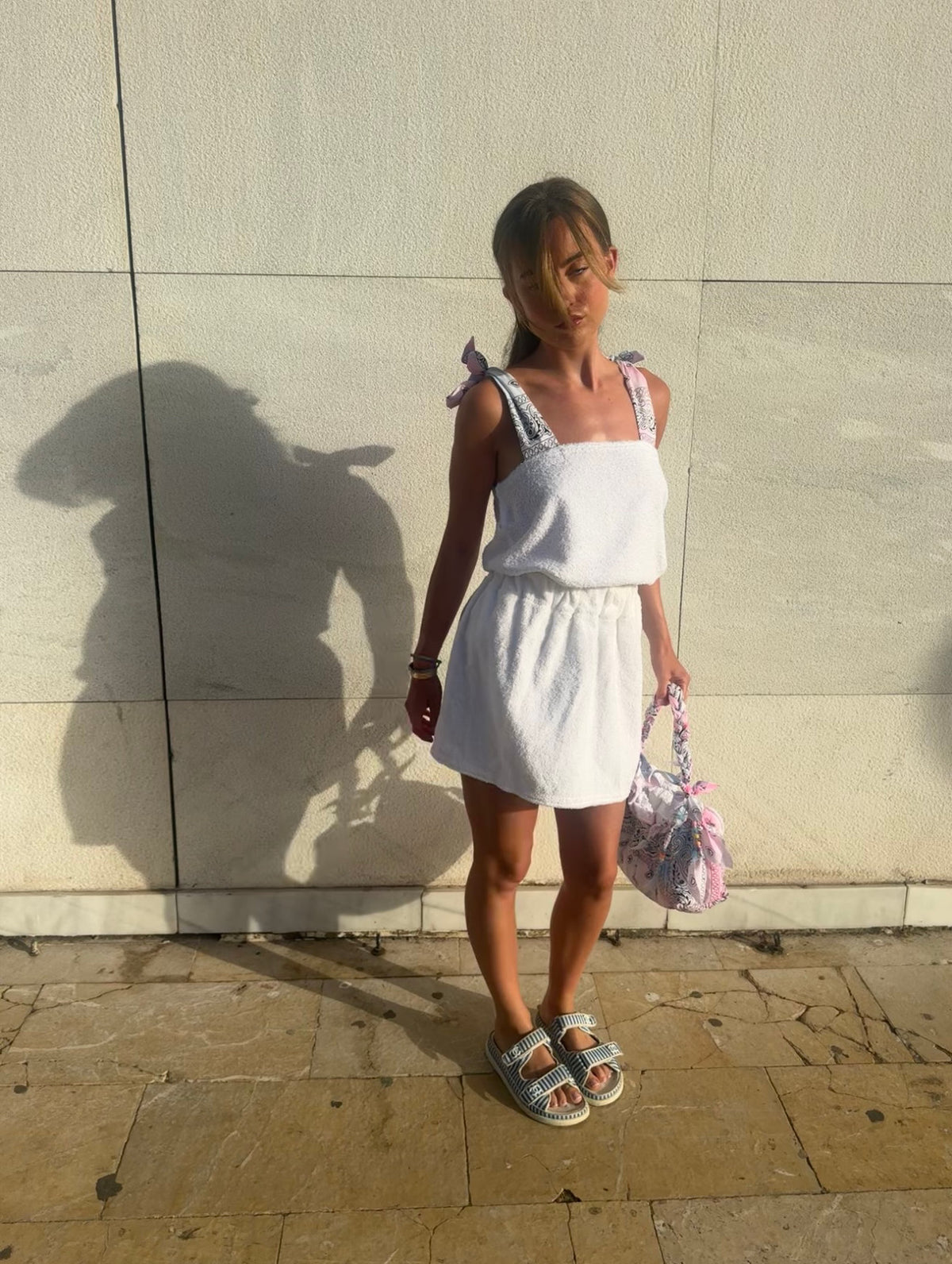 White towelling bandanna tie up skirt set ✨