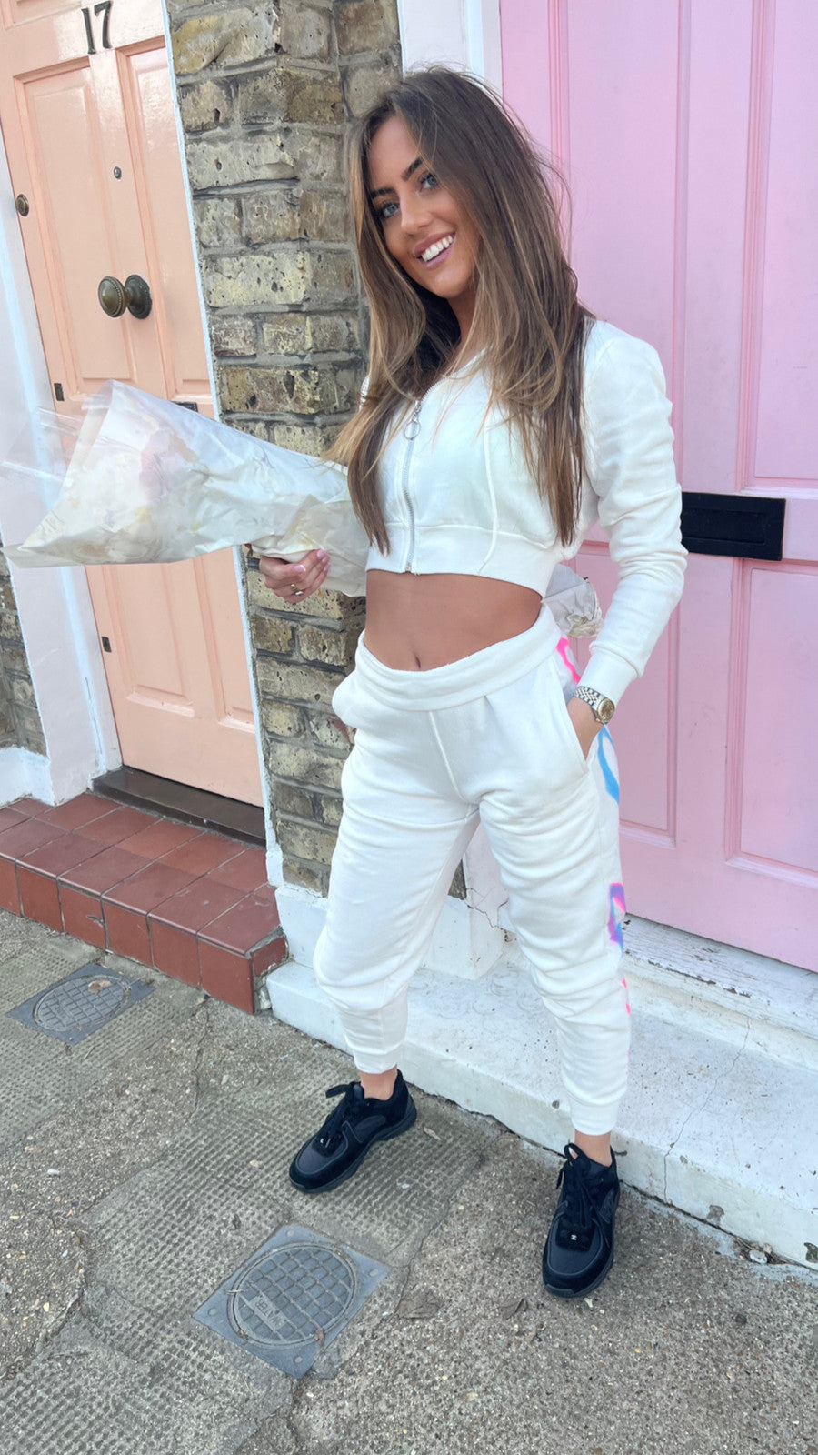White cropped tracksuits 🤍✨🌈💘