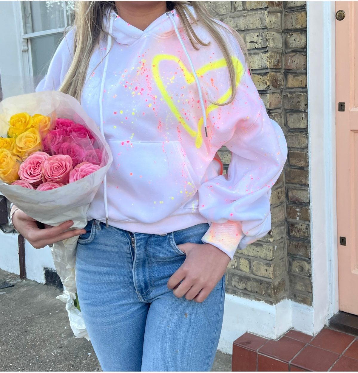 White oversized ruched hoodies ✨💗🌈