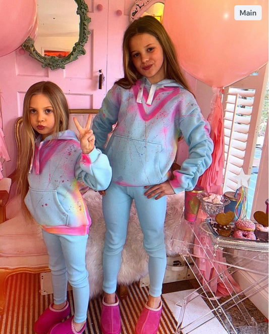 kids baby blue ruched  hoodie & leggings 💘