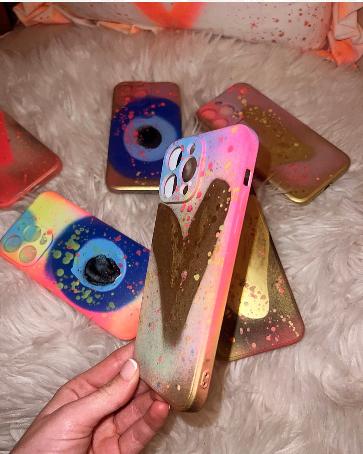 Spray painted Phone cases 💗💙💛💚✨