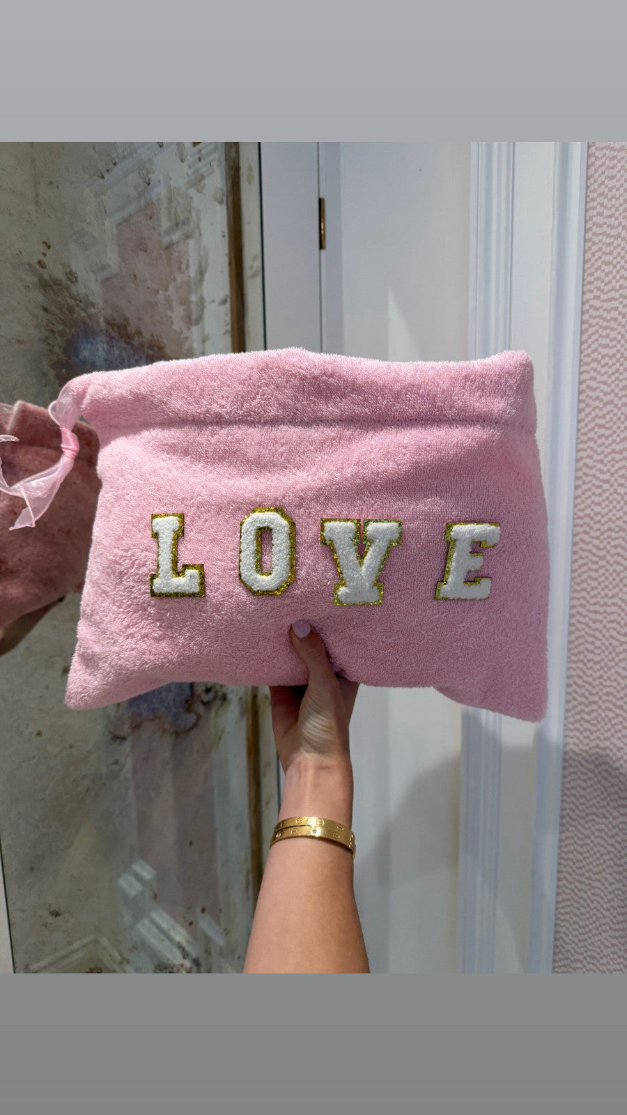 Medium- Towelling drawstring pouch 💗 max 6 letters ✨