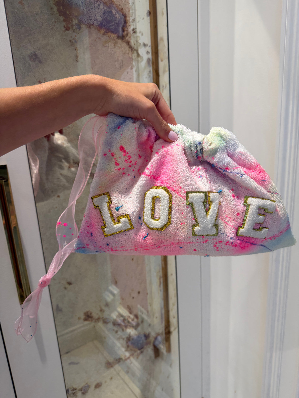 Medium - Towelling drawstring pouch 💗✨ - max of 6 letters