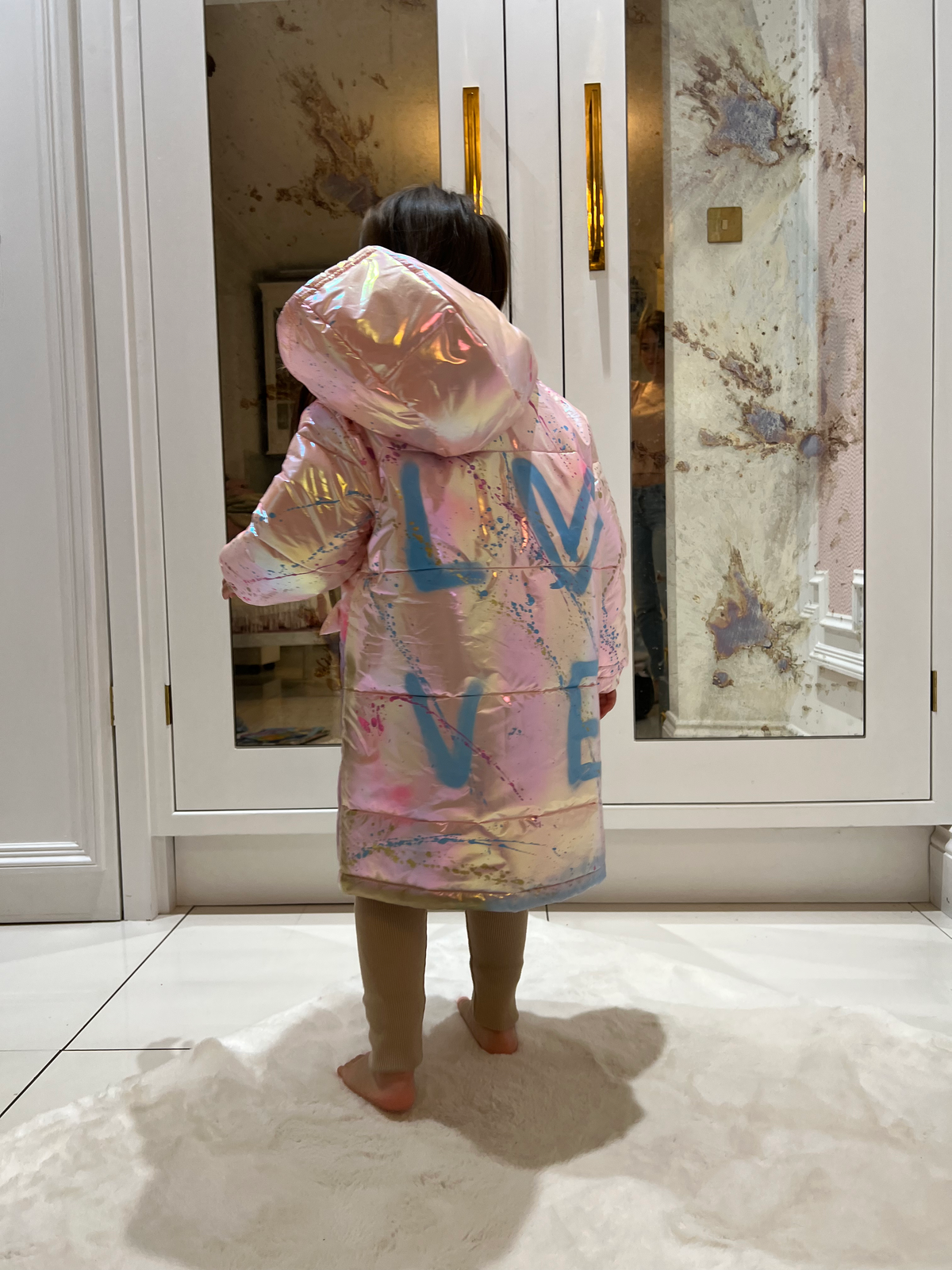Baby pink children’s matallic coats 🩷