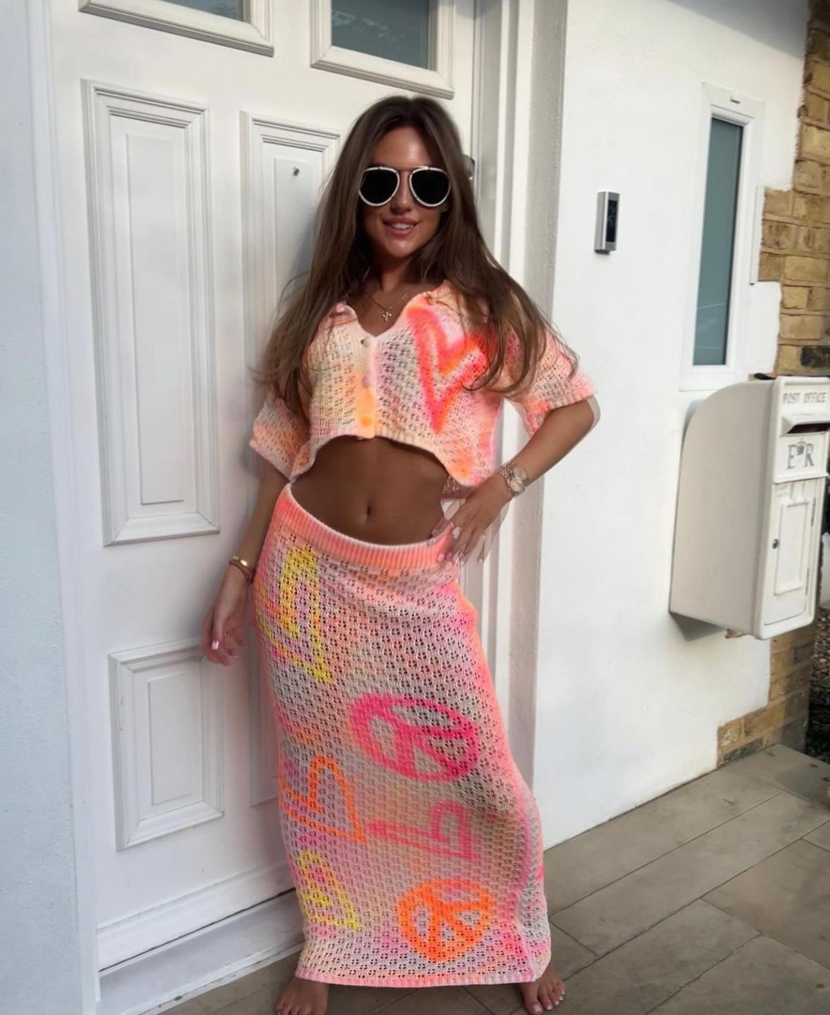Knitted cropped two - peice 🩷💜☮️