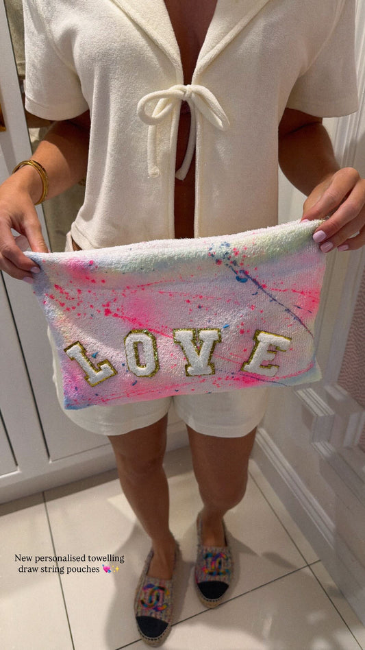 Medium - Towelling drawstring pouch 💗✨ - max of 6 letters
