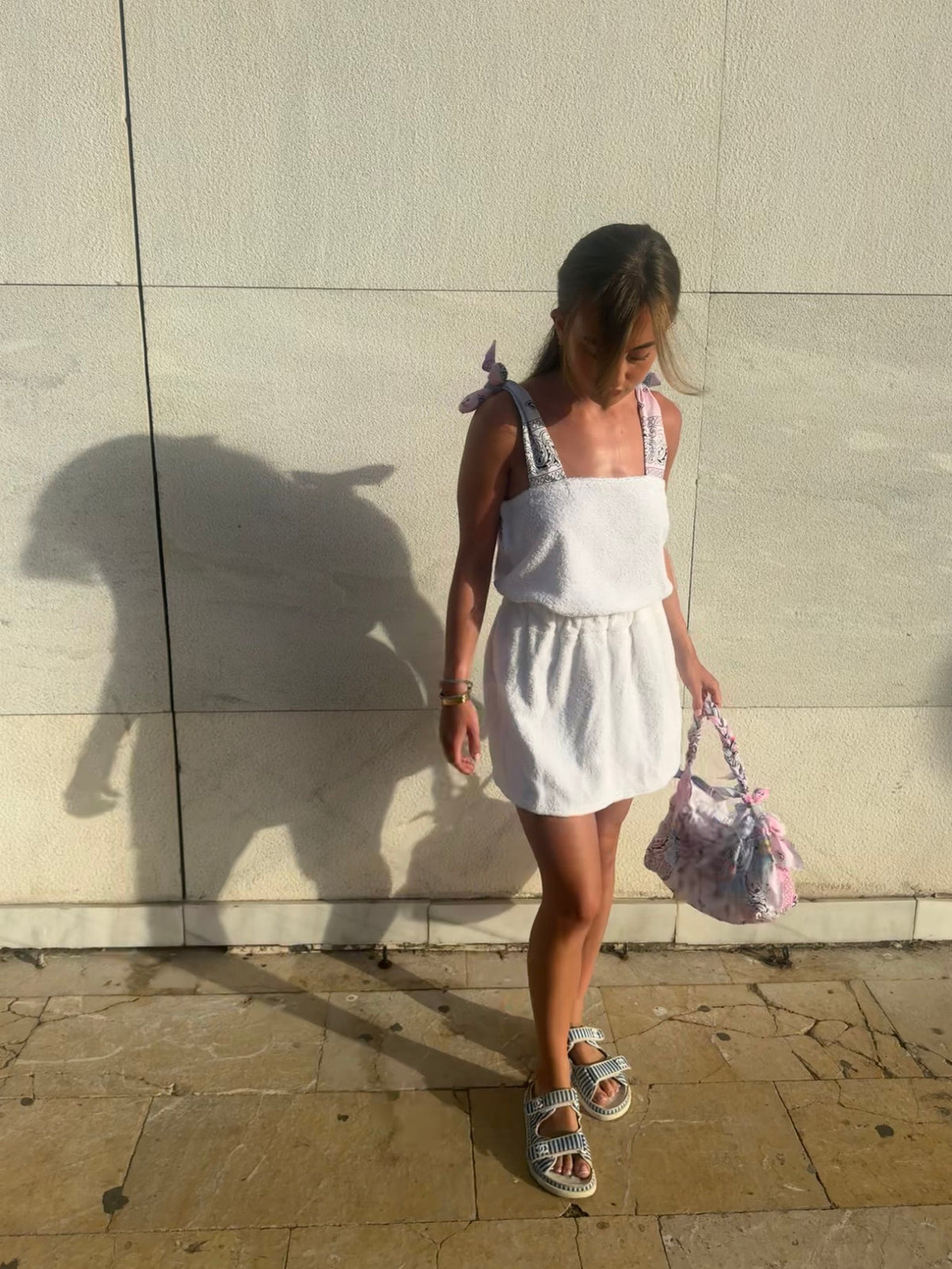 White towelling bandanna tie up skirt set ✨